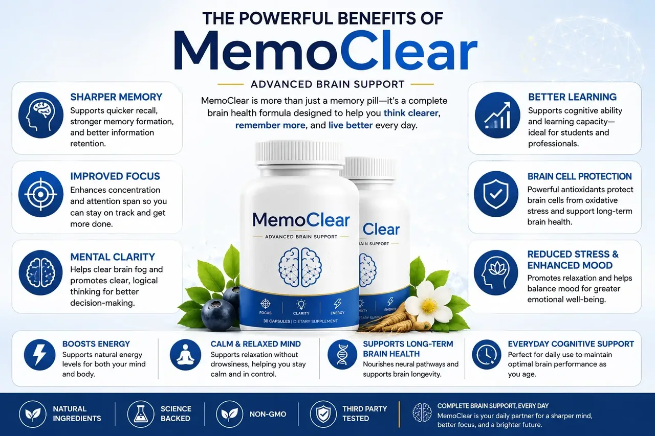 An illustrated panel describing how the MemoClear formula is positioned