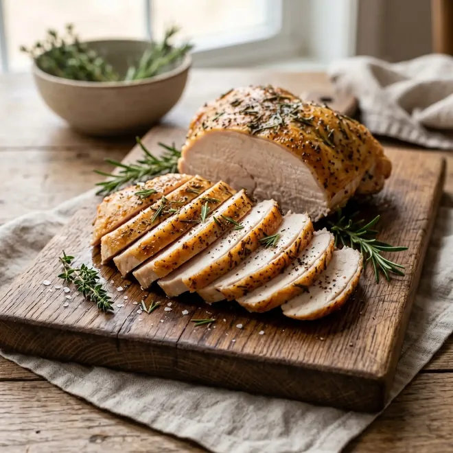 Sliced roast poultry on a board, an everyday source of arginine